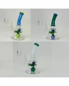 WPTG128 - Helios Glass - 6 Inch Waterpipe - Bell Base With Color Tube and Showerhead Perc