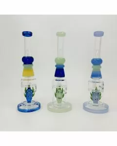 Helios Glass - 9 Inches - Waterpipe Bent Neck With Rick Showerhead Perc - Assorted Color - Piece Per Price