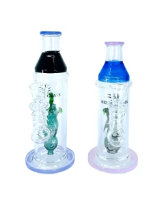 Helios Glass Straight Tube Waterpipe With Elephant Showerhead Perc - 8 Inch - Wptg113 - Assorted Colors - Price Per Piece