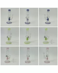 Helios Glass Waterpipe - 7" Inch - Straight With Multi Ring and Pyramid Showerhead Perc