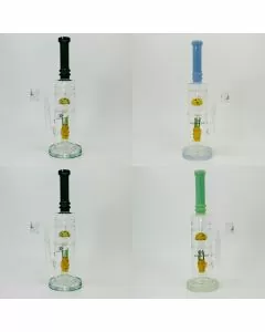 Helios Glass - Waterpipe Straight Doule Perc - 12.5 Inches - Mushroom and Pineapple
