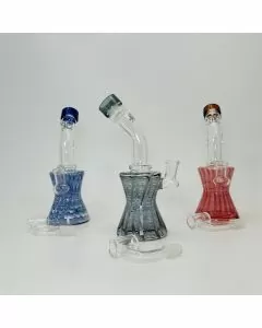 Helios - Glass Waterpipe Hourglass Raked With Bent Neck  - 8 Inches- Assorted