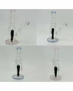 Helios Multi Rings Glass Waterpipe With Showerhead Perc And Banger - 7.5 Inch