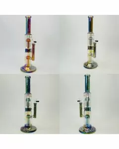 Hipster - 14-Inches Electroplated Straight Waterpipe with Double 8-Arm Perc - LF044 