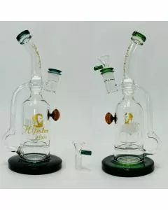 Hipster Glass Recycler Waterpipe with Inverted Shaved Tree Perc - 11 Inch