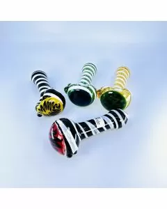 HPMS99 - 4 Inch Handpipe - Striped - Wrapped with Wig Wag Head - Assorted Colors - Price Per Piece