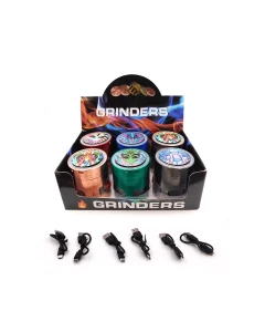 Psychedelic Alien Led Grinder - 63mm - 4 Parts With Drawer - Assorted Colors - Price Per Piece