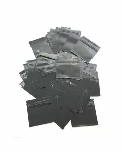MYLAR BAGGIES - BLACK-CLEAR - 3" INCHES x 3" INCHES - 1/2 GRAM - 50 PER PACK