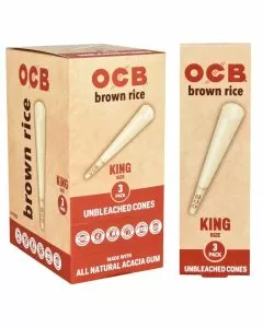 Ocb - Brown Rice Cones - King Size - Unbleached - 3 Pieces Per Pack - 32 Packs Per Box