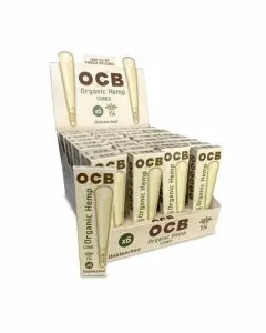 OCB ORGANIC HEMP CONES 1 1/4 SIZE UNBLEACHED - 6 PACK PER BOX