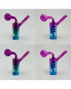 Oil Burner Waterpipe Square With Coil Perc - 4 Inches - Assorted Colors - Price Per Piece