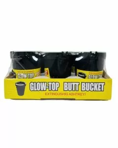 Quality Home Butt Bucket Ash Tray - 6 Counts Per Display - Glow Top Black