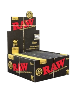 RAW BLACK King Size SLIM CLASSIC ROLLING PAPER 32 Leaves Per Pack - 50 Packs Per Box