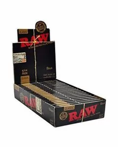 RAW Classic Black 1 1/4 Size Natural Unrefined Ultra Thin 79mm Rolling Papers (24 Packs)