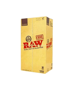 Raw - Classic Natural Unrefined Rolling Papers Cone Bulk King Size - 1400 Per Box