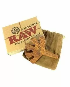 RAW LEVEL FIVE WOODEN CIGARETTE HOLDER WITH FELT CARRY BAG