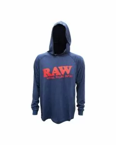 Raw Lightweight Hoodie - Blue Heather With Red