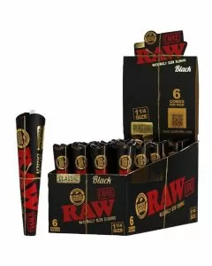 Raw Classic Cone Black 1.25 Size-6 Counts Per Pack-32 Packs Per Box