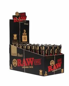 Raw - Classic Cones Black - King Size Bilk - 3 Pieces Per Pack - 32 Pack Per Display