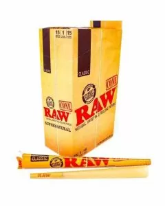 Raw Unrefined Pre Roll Cone Super Natural Size - 15 Packs Per Box