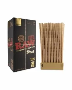 RAW BLACK NATURAL UNREFINED ROLLING PAPERS - 1400 PER BOX