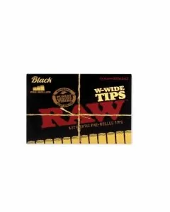 Raw Black - Pre Rolled Wide Tips - 18 Piece Per Pack - 20 Piece Per Box