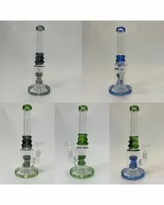 Ribbed Ring Tube Waterpipe With Dual Perc - 10 Inch