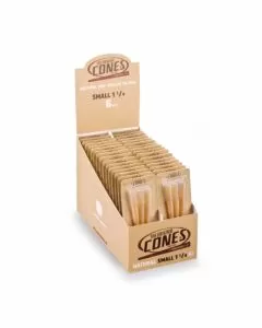 The Original Cones Natural Pre-rolled Papers Small 1 1/4 Size Cones 83mmx26mm - 6 Per Pack - 32 Counts Per Box -Blister Pack- Unbleached