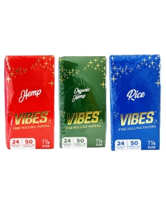 VIBES PAPERS WITH FILTER TIPS 1.25 (1 1/4) - 50 PAPERS PER PACK - 24 PACK PER BOX