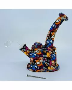 Waterpipe -  8 Inches -  Silicone Bent Neck - With Tattoo Print - Assorted Design