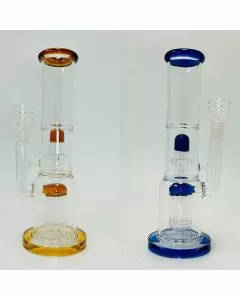 Waterpipe 11 Inch Straight With Color Rim and Double Perc