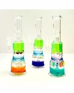 Waterpipe 13 Inch - 2 Tone With Led Light And Double Showerhead Perc - Assorted Designs - Price Per Piece - WPSC2831