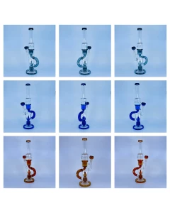 Waterpipe 14" Inch - Recycler With Double Showerhead Perc - Assorted Color