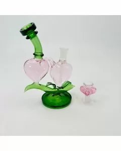  Recycler Waterpipe With Double Heart Love - 8 Inches