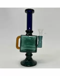 WATERPIPE 9" INCH - SQUARE WITH PERCOLATOR INLINE PERC-blue-green