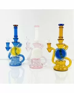 WATERPIPE 9.5" INCH - RECYCLER DOUBLE CIRCLE WITH SHOWERHEAD PERC - ASSORTED COLORS