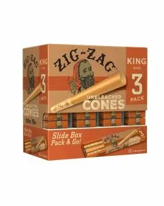 ZIG ZAG UNBLEACHED CONES KING SIZE - 3 PER PACK - SLIDER BOX DISPLAY