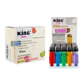 King Lighter Classic Disposable Butane Lighter - 50 Count Display - Assorted Color