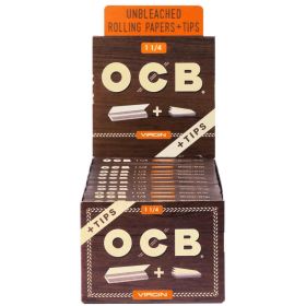 OCB - Virgin Unbleached Papers With Tips - 1.25 Size - 24 Packs Per Box