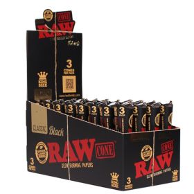 Raw - Classic Cones Black - King Size Black - 3 Pieces Per Pack - 32 Pack Per Display