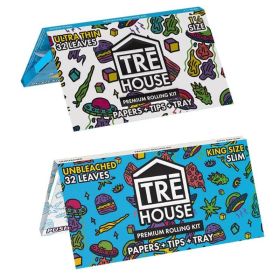 Tre House - Premium Rolling Kit - Papers and Tips - Tray - 1 1/4 Size - 32 packs - 20 Packs Per Box 