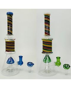 13 Inches - Waterpipe Candy Striped With Mushroom Perc - RH-186