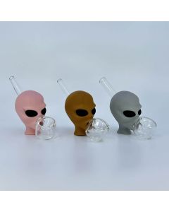 Handpipe 4" Silicone With Glass - Alien Head - 4 Handpipes Per Pack