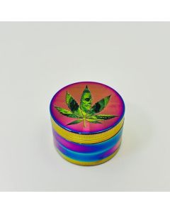 Tobacco Grinder - 50mm - 4parts - Leaf Rainbow (70120)