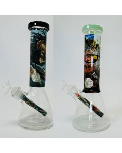Waterpipe 12" Inch - Beaker With Colored Mouthpiece and Asst Design Tube and Glow in the Dark Base